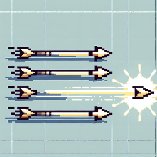 GIF animation of arrows  animation with a spark at the end of the sprite animation.
Sprite Game Texture. In-Game asset. 2d. Blank background. High contrast. No shadows.