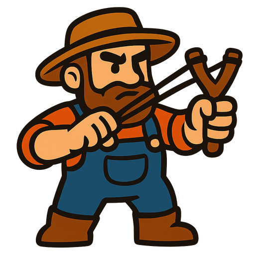 Farmer with a slingshot.
In-Game asset.  2d.  High contrast.  No shadows