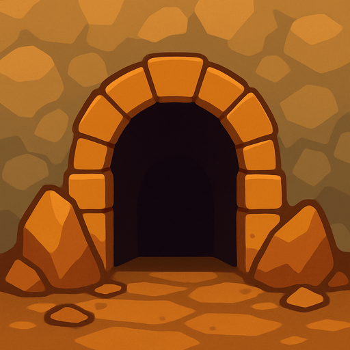 Una mazmorra rocosa, sin contorno y de fondo se vean piedras algo difuminadas y una entrada a una mazmorra.
In-Game asset.  2d.  High contrast.  No shadows.
In-Game asset.  2d.  High contrast.  No shadows