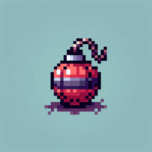 a bomb, pixel style.
Single Game Texture. In-Game asset. 2d. Blank background. High contrast. No shadows.