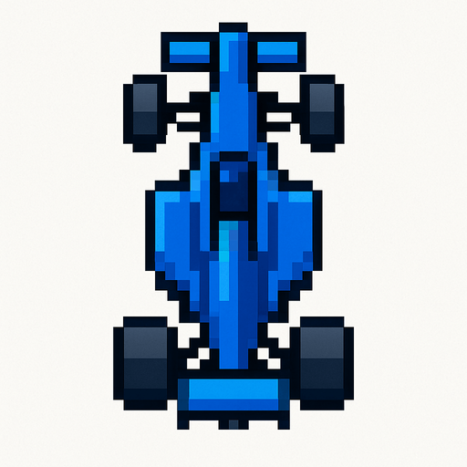 Vertical blue pixel racing car.
In-Game asset.  2d.  High contrast.  No shadows. Pixel