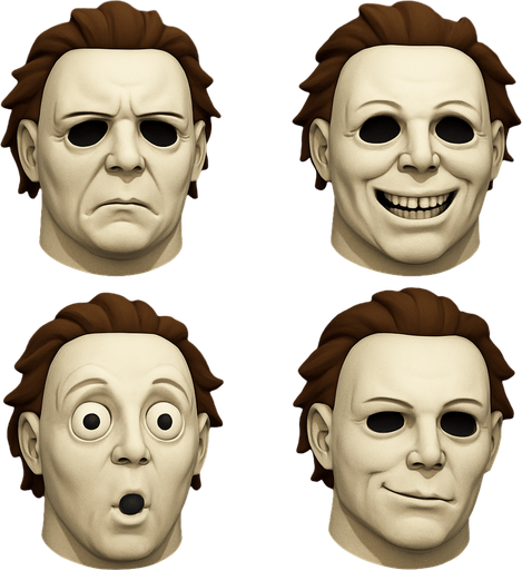 3D Scary but funny face meme Michael Myers halloween. different faces look. only face
In-Game asset.  3D.  High contrast.  No shadows. only face