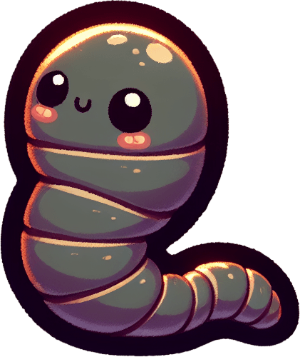 sevimli solucan.
Single Game Texture.  In-Game asset.  2d.  Blank background.  High contrast.  No shadows