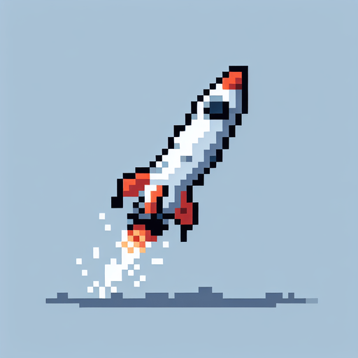 AI robo rocket pointing downward, pixelated. flat. 8 bit..
Single Game Texture. In-Game asset. 2d. Blank background. High contrast. No shadows.