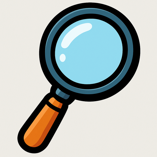 2D magnifying glass, cartoon style.
In-Game asset.  High contrast.  No shadows. 2D magnifying glass cartoon style