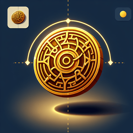 Gold coin with design in the center.
Single Game Texture.  In-Game asset.  2d.  Blank background.  High contrast.  No shadows
