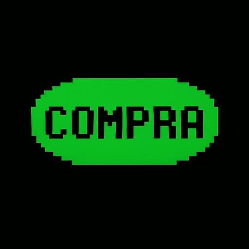 Boton verde ovalado qué dice "compra" estilo 2d pixel 1989.
In-Game asset.  2d.  High contrast.  No shadows