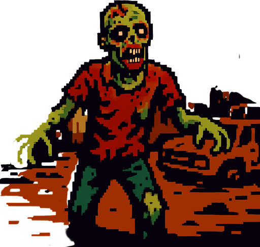 Post apocalyptic zombie pixel art less pixel.
In-Game asset.  2d.  High contrast.  No shadows