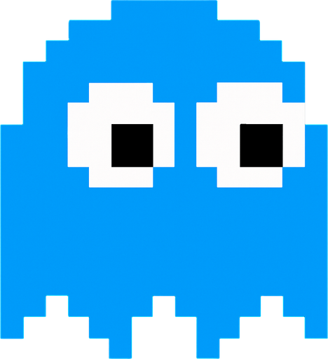 Pacman blue ghost.
In-Game asset.  2d.  High contrast.  No shadows