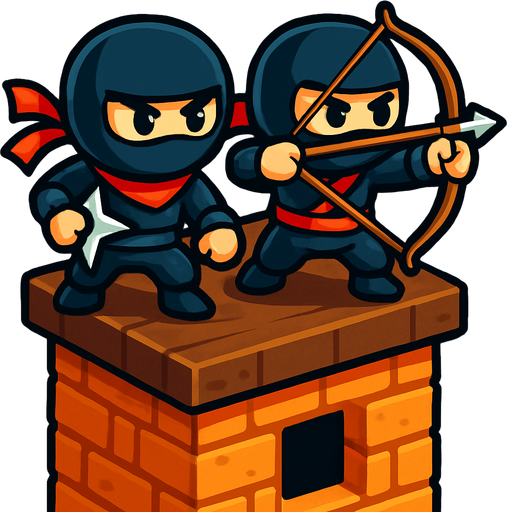 On tower have both ninjas assets one have star and one have bow. HD colors.
In-Game asset.  2d.  High contrast.  No shadows