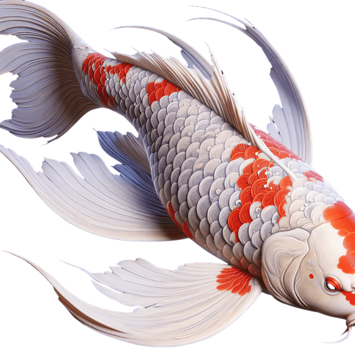 A realistic koyfish swiming to the right.
Single Game Texture. In-Game asset. 2d. Blank background. High contrast. No shadows.