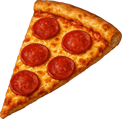 A realistic pizza slice.
In-Game asset.  2d.  High contrast.  No shadows