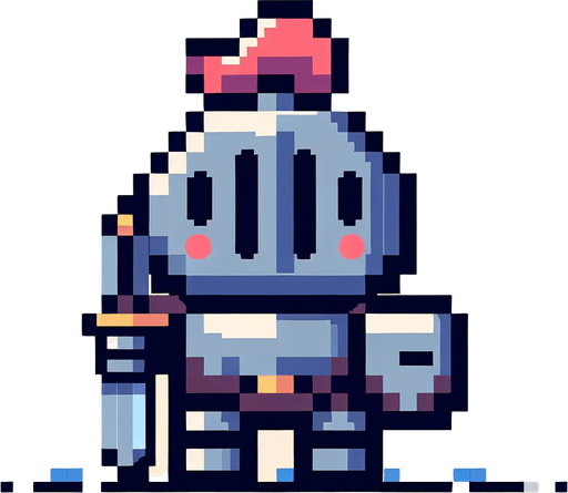 square shapped knight. pixelart. funny..
Single Game Texture. In-Game asset. 2d. Blank background. High contrast. No shadows.