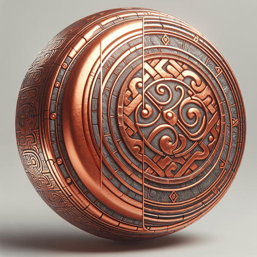 moneda de cobre.
Single Game Texture.  In-Game asset.  2d.  Blank background.  High contrast.  No shadows