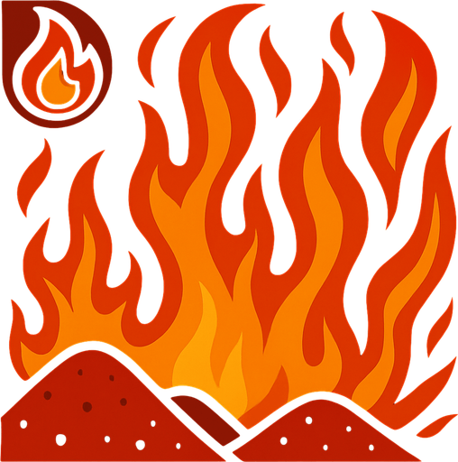 Crea la parte inversa de una carta que representa el elemento fuego, no debe tener texto ni espacio vacío, deben ser flamas y montículos rojos en la parte inferior