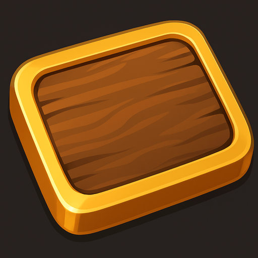 Trozo de madera bordeado en oro .
In-Game asset.  2d.  High contrast.  No shadows. Lineless. Suave