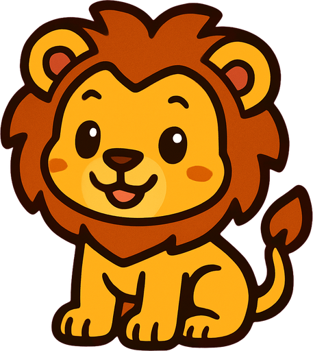 cute lion.
In-Game asset.  2d.  High contrast.  No shadows