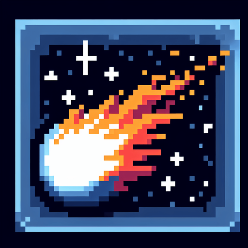 8-bit. cartoon. commet tail. in-game asst. Single Game Texture. In-Game asset. 2d. Blank background. High contrast. No shadows.