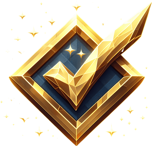 Brilliant Gold Checkmark.
Single Game Texture. In-Game asset. 2d. Blank background. High contrast. No shadows.