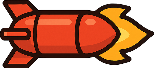 horizontal rocket bullet.
In-Game asset.  2d.  High contrast.  No shadows