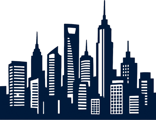 The skyline of a modern city.
In-Game asset.  2d.  High contrast.  No shadows
