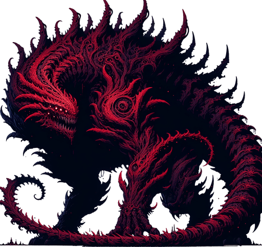 monster dark red.
Single Game Texture.  In-Game asset.  2d.  Blank background.  High contrast.  No shadows