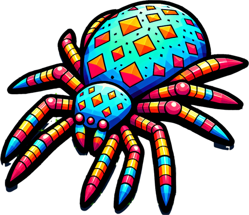 colored spider.
Single Game Texture.  In-Game asset.  2d.  Blank background.  High contrast.  No shadows
