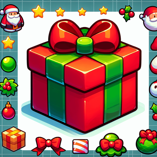 christmas present for naughty santa, cartoon, power up Single Game Texture. In-Game asset. 2d. Blank background. High contrast. No shadows.