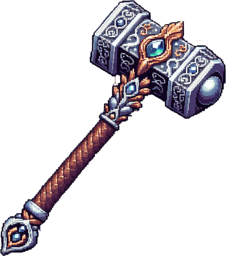 Магический элегантный молот мастера эльфа.
Single Game Texture. In-Game asset. 2d. Blank background. High contrast. No shadows.Pixel Art