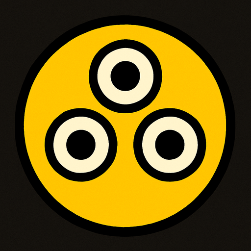 A yellow circle with 3 eyes no mouth and the eyes are in a triangle orientation.
In-Game asset.  2d.  High contrast.  No shadows