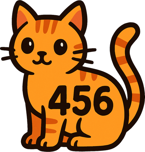 Cat with 456 written on its back.
In-Game asset.  2d.  High contrast.  No shadows