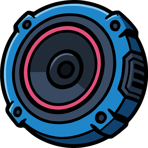 a round shape futuristic speaker.
In-Game asset.  2d.  High contrast.  No shadows