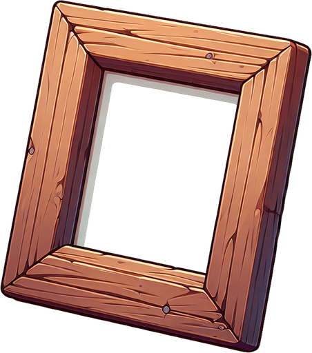 wooden photo frame.
Single Game Texture. In-Game asset. 2d. Blank background. High contrast. No shadows.