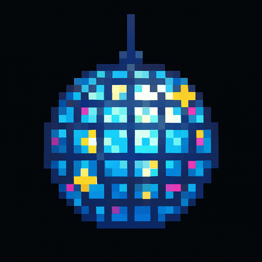 disco ball pixel art 2d.
In-Game asset.  2d.  High contrast.  No shadows