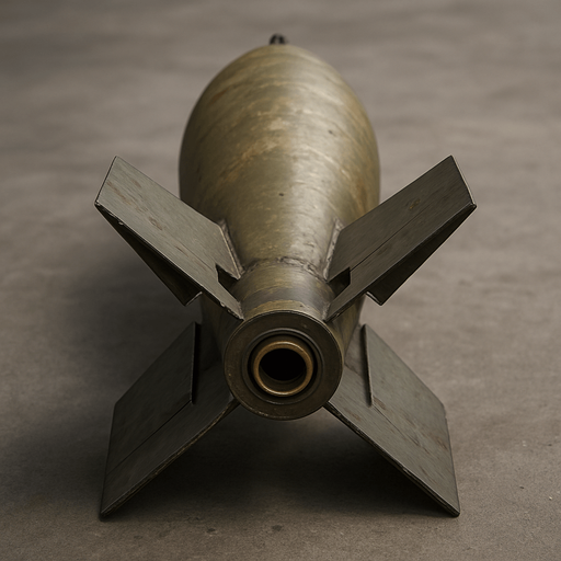 Photorealistic aircraft bomb, behind view