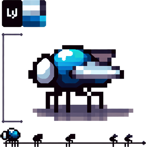 pixel fly facing left.
Single Game Texture.  In-Game asset.  2d.  Blank background.  High contrast.  No shadows