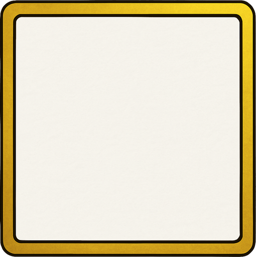Marco cuadrado, delgado color dorado con un fondo blanco.
In-Game asset.  2d.  High contrast.  No shadows. card
