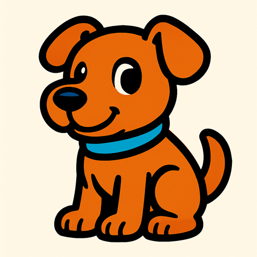 Cute dog.
In-Game asset.  2d.  High contrast.  No shadows