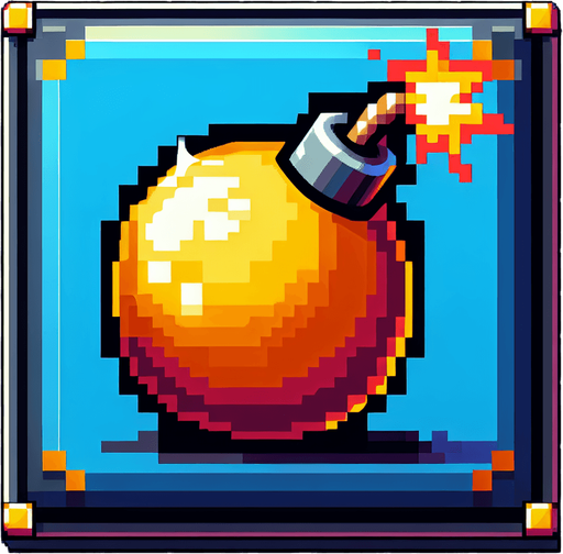 a cartoon bomb. bright. shiny. pixel art. no text. front view. already lit..
Single Game Texture. In-Game asset. 2d. Blank background. High contrast. No shadows.