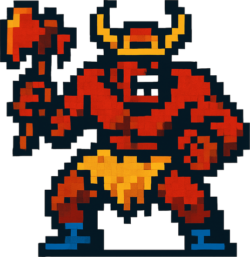 berserquer de pixeles.
In-Game asset.  2d.  High contrast.  No shadows