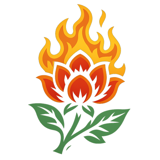 flaming flower.
In-Game asset.  2d.  High contrast.  No shadows