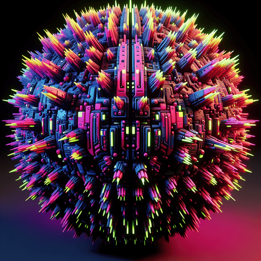 electrical neon colored cyberpunk sphere barrier with spikes.
Single Game Texture. In-Game asset. 2d. Blank background. High contrast. No shadows.