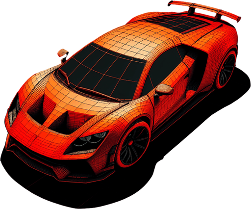 A red color 2D car from top view facing north and a little big.
Single Game Texture. In-Game asset. 2d. Blank background. High contrast. No shadows.