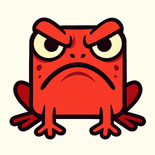 an angry isometric red square bullfrog character for a casual mobile game, facing the camera directly.
In-Game asset.  2d.  High contrast.  No shadows