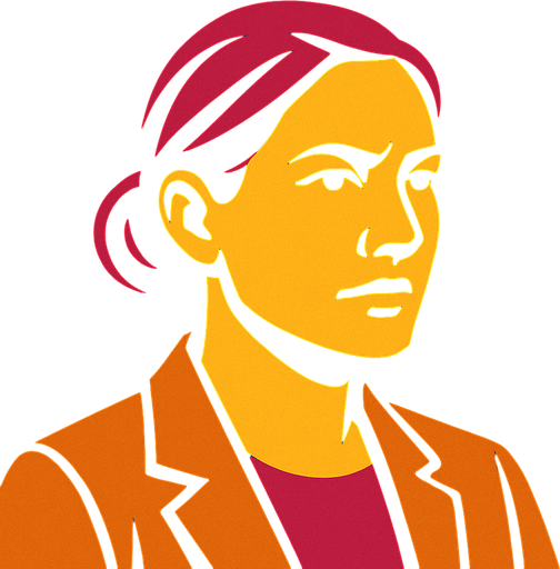 profile photo of a pragmatic woman.
In-Game asset.  2d.  High contrast.  No shadows