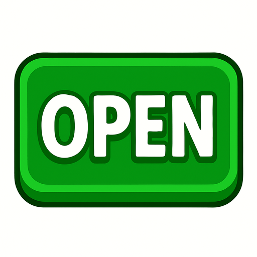 A green Open button.
In-Game asset.  2d.  High contrast.  No shadows