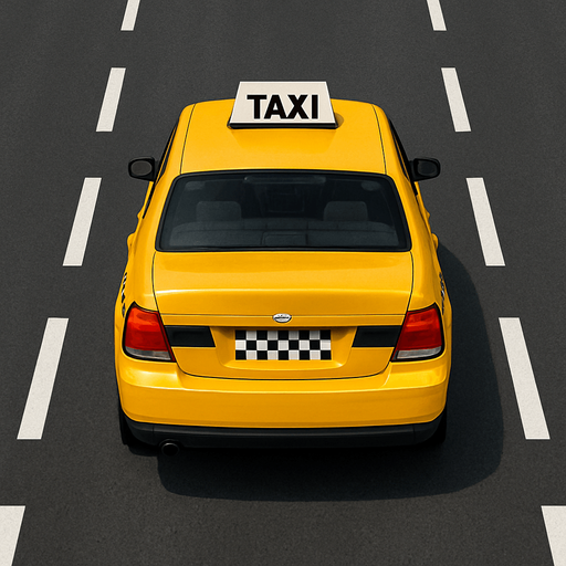 A realistic 2D render of a Yellow Taxi viewed from a slight rear top angle, perfectly aligned and driving straight forward on a clean 3-lane asphalt road with dashed white lane markings. The car is centered, facing directly ahead with no turn, showing only the top and back clearly. No visible driver. Daylight scene.
In-Game asset.  2d.  High contrast.  No shadows.
In-Game asset.  2d.  High contrast.  No shadows.
In-Game asset.  2d.  High contrast.  No shadows.
In-Game asset.  2d.  High contrast.  No shadows