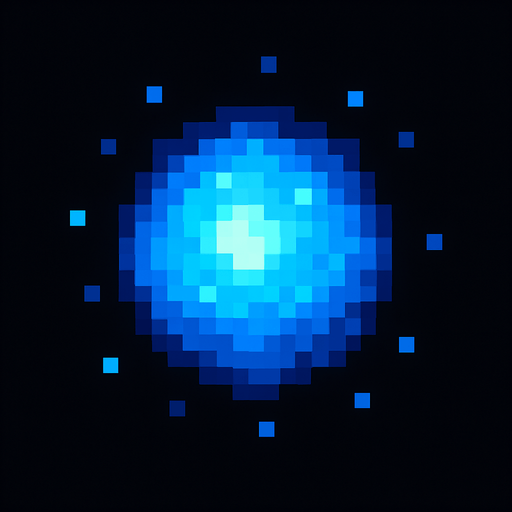 bola de luz azul de pixeles.
In-Game asset.  2d.  High contrast.  No shadows