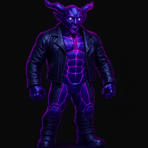 Black leather biker jacket longsleeves bare segmented neon cyberpunk pecs abs muscles robot monster hunk Neon cyberpunk 3d hologram corporate occult demon android mecha robot sentinel guard soldier machine monster fully in frame no part cut off no background anime futuristic Background removed, "Full-body character, entirely in frame, no cropping of face, head, or feet" "Complete character visible, from head to toe, fully centered in the image" "Entire character, including face and boots, fully within the frame" Character fully contained within a square frame, no edges cut off  horns through boots