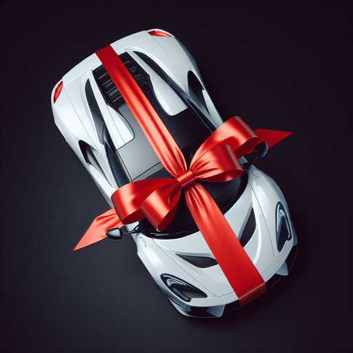 top full view luxury white sports car with a red ribbon